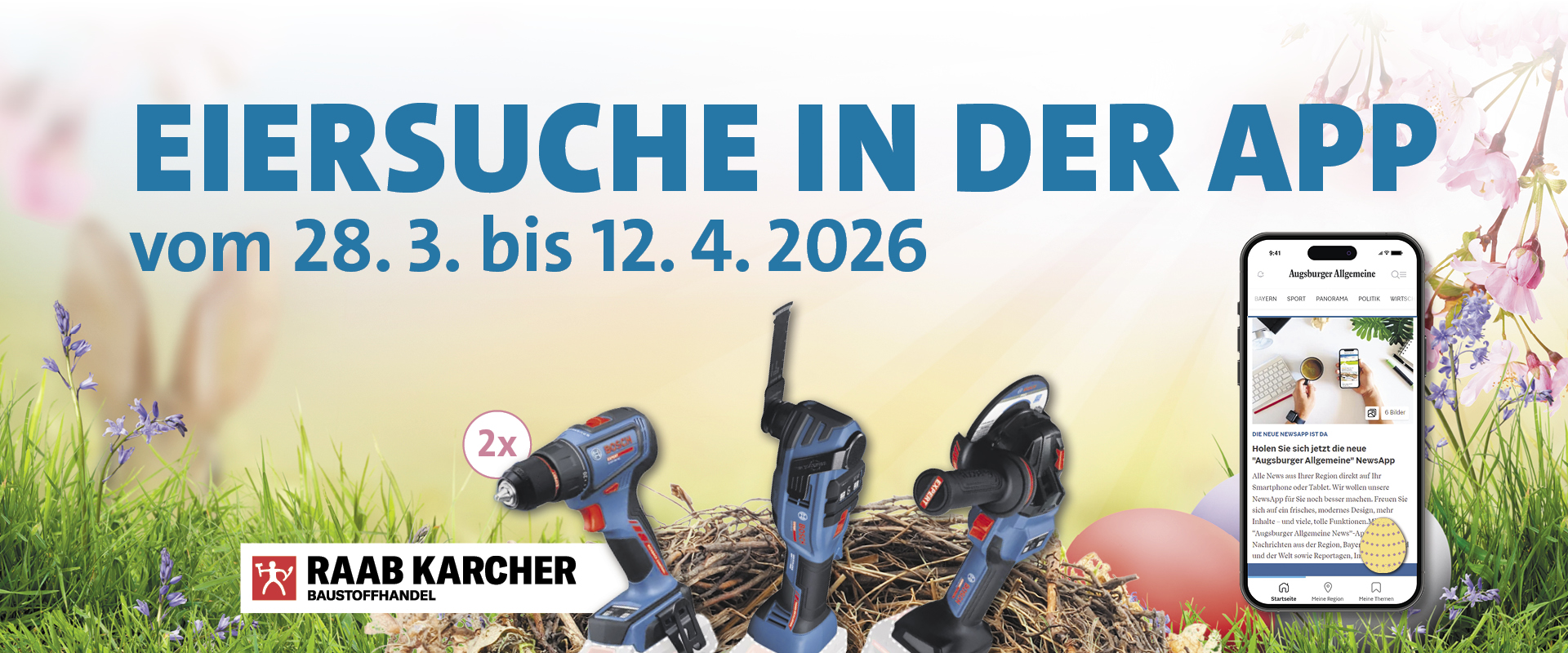Header Gewinnspiel Ostern Werkzeug Eiersuche in der App vom 28.3. bis 12.4.2026