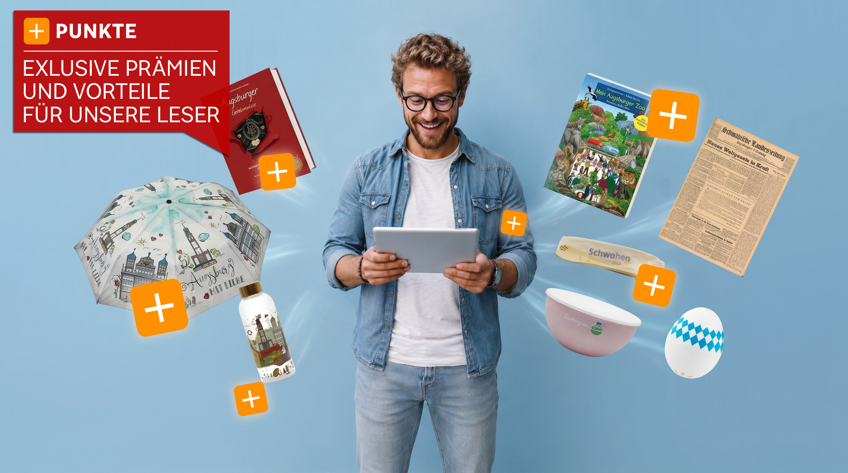 voucher one Key Visual Man holding tablet v2